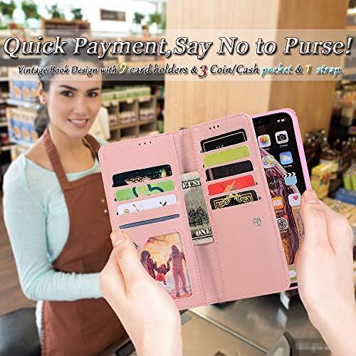 Auker iPhone XR Bling Cüzdan Kılıf Kadınlar için Kayış ile, 9 Kart Tutucu Folio Kapak Glitter Deri Fermuar Cüzdan