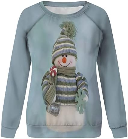 Xıaojmake Giysileri Kadınlar için Noel Kardan Adam grafikli tişört Kazak Rahat Tatil Sevimli Baskı Uzun Kollu Üstleri