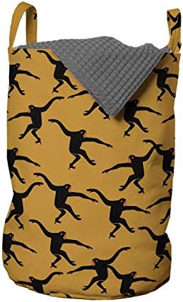 Ambesonne Gorilla Çamaşır Torbası, Zıplayan Maymun Silüetlerinin Yinelenen Deseni, Kulplu Sepet Çamaşırhaneler için