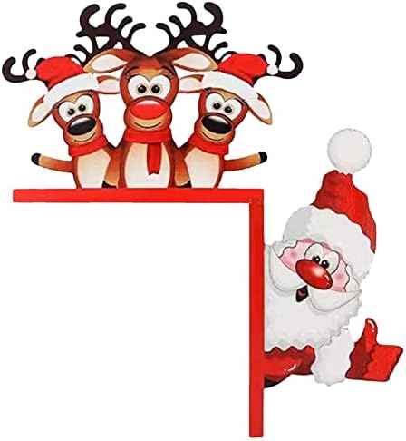 Caneem Noel Kapı Çerçevesi Dekorasyon / Ahşap Kapı Köşe Noel Baba Geyik Burcu / Noel Pencere Çerçeveleri Duvar Dekor