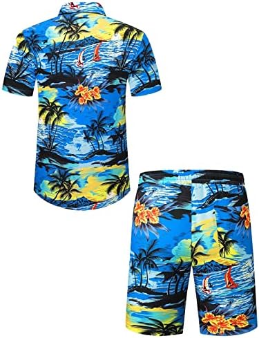 Rvıdbe Erkekler Hawaiian Kıyafet erkek Yaz Çiçek Moda Düğme Aşağı Kısa Kollu havai gömleği Takım Elbise Plaj Gömlek