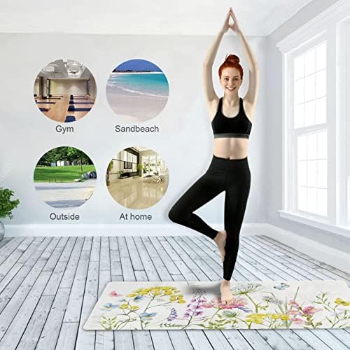 GOODOLD Çiçekler ve Kelebekler Yoga Mat, 71x26 İnç kaymaz Yoga Paspaslar Katlanır Seyahat egzersiz matı Kapalı Açık