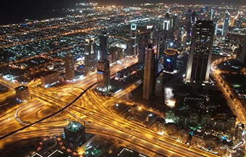 LHJOYSP 1000 Adet Bulmacalar Yetişkinler için Büyük Parça Şehir Yol Gece Lambası Hareketi Yapı Gökdelen Dubai Metropolis