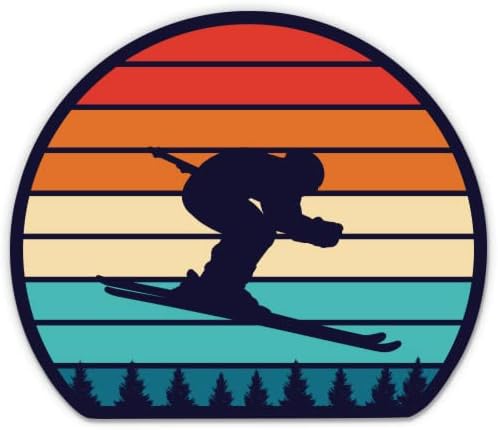 Kayakçı Retro Tarzı Dağlar Çıkartmaları - 2 Paket 3 Çıkartmalar - Araba, Telefon, Su Şişesi, Dizüstü Bilgisayar için
