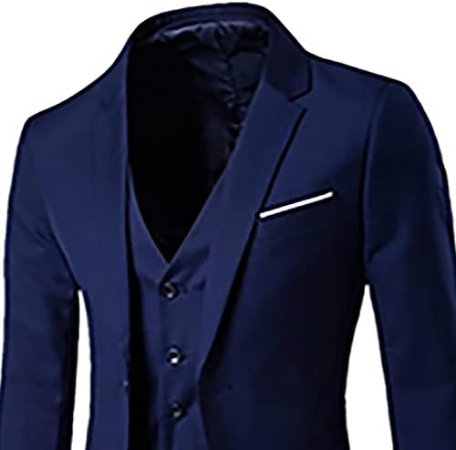 Erkek 3 Parça Slim Fit Takım Elbise Seti, Bir Düğme Katı Ceket Yelek Pantolon Üç Parçalı Takım Elbise
