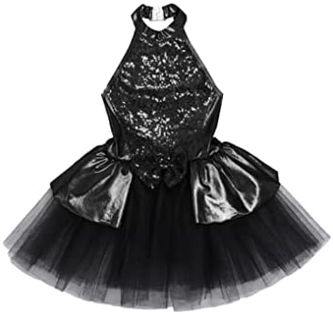 YUUMIN Çocuk Kız Kolsuz Dans Tutu Elbise Payetli Ilmek Bale Leotard Etek Çağdaş Modern Giyim Siyah 10 Yıl