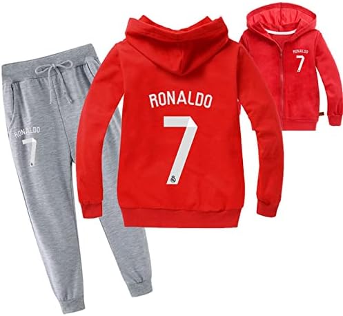 Leeorz Erkek Rahat Kapüşonlu Sweatshirt Cristiano Ronaldo fermuarlı kapüşonlu kıyafet ve Sweatpants Seti 2 Parça