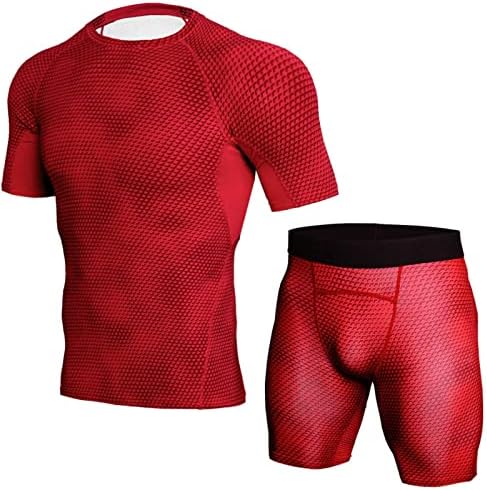 Erkekler Bahar ve Yaz Spor Takım Elbise Düz Renk Yuvarlak Boyun Kısa Kollu Hızlı Kuru Spor Spor Üst Adam Takım Elbise
