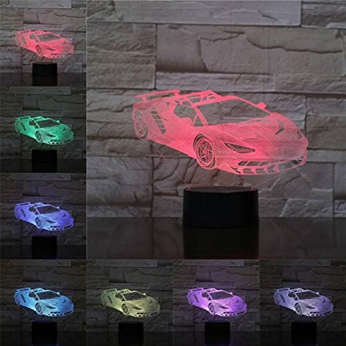 MMYYY 3D Gece Lambası Yarış Spor araba farı Ruh led gece ışığı Ampul Renkli Illusion Çocuk Erkek Dokunmatik Sensör