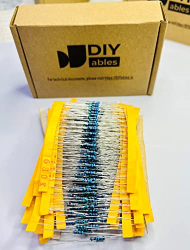 Arduino için DİYables Direnç Kiti, ESP32, ESP8266, Ahududu Pi, 30 Değer 10 Ohm ila 1M Ohm, 600 adet, 1 / 4W Metal