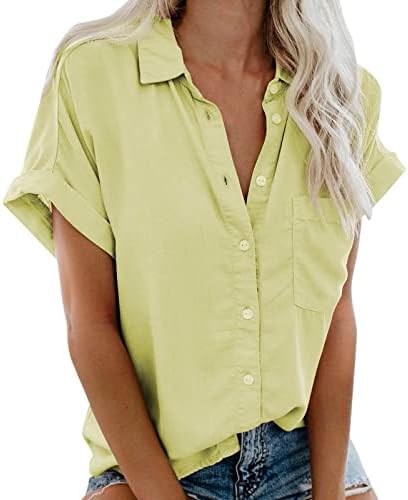 Bayanlar Yüksek Boyun Düğmesi Aşağı Gevşek Fit Rahat Fit Düz Bluz Tshirt Genç Kızlar için Yaz Sonbahar BQ BQ